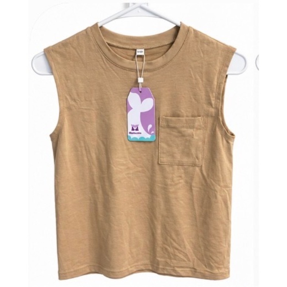 Mumucove Girls Tan Sleeveless Pocket Tee Shirt Size 9-10Y